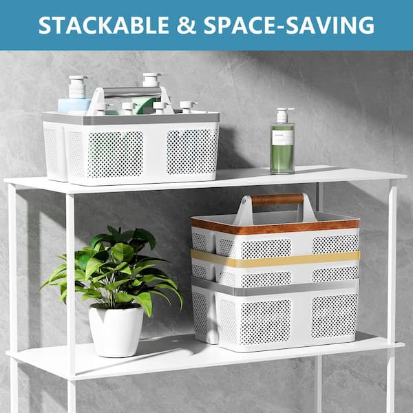 Numhew Free Standing Shower Caddy with 360 Drainage, Compact and Portable Design, Hard Shower Basket, in White