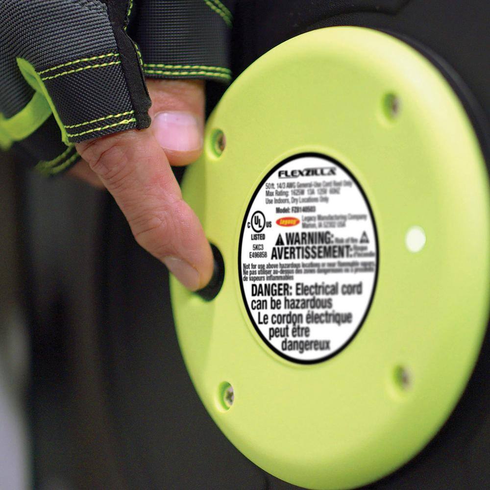 Flexzilla 50' Green Retractable Extension Cord Reel with Triple Tap Outlet