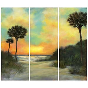 Seaside Sunset Free Floating Reverse Unframed Printed Tempered Art Glass Wall Art 63 in. x 24 in .