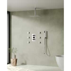 LCD Double Handle 3-Spray 12 in. Ceiling Mount Shower Faucet 2.5 GPM with Body Spray in Brushed Nickel