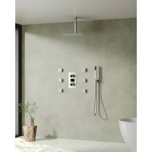 LCD Double Handle 3-Spray 12 in. Ceiling Mount Shower Faucet 2.5 GPM with Body Spray in Brushed Nickel