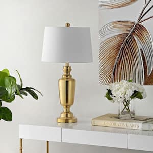 Ezra 28 in. Brass Table Lamp with White Shade