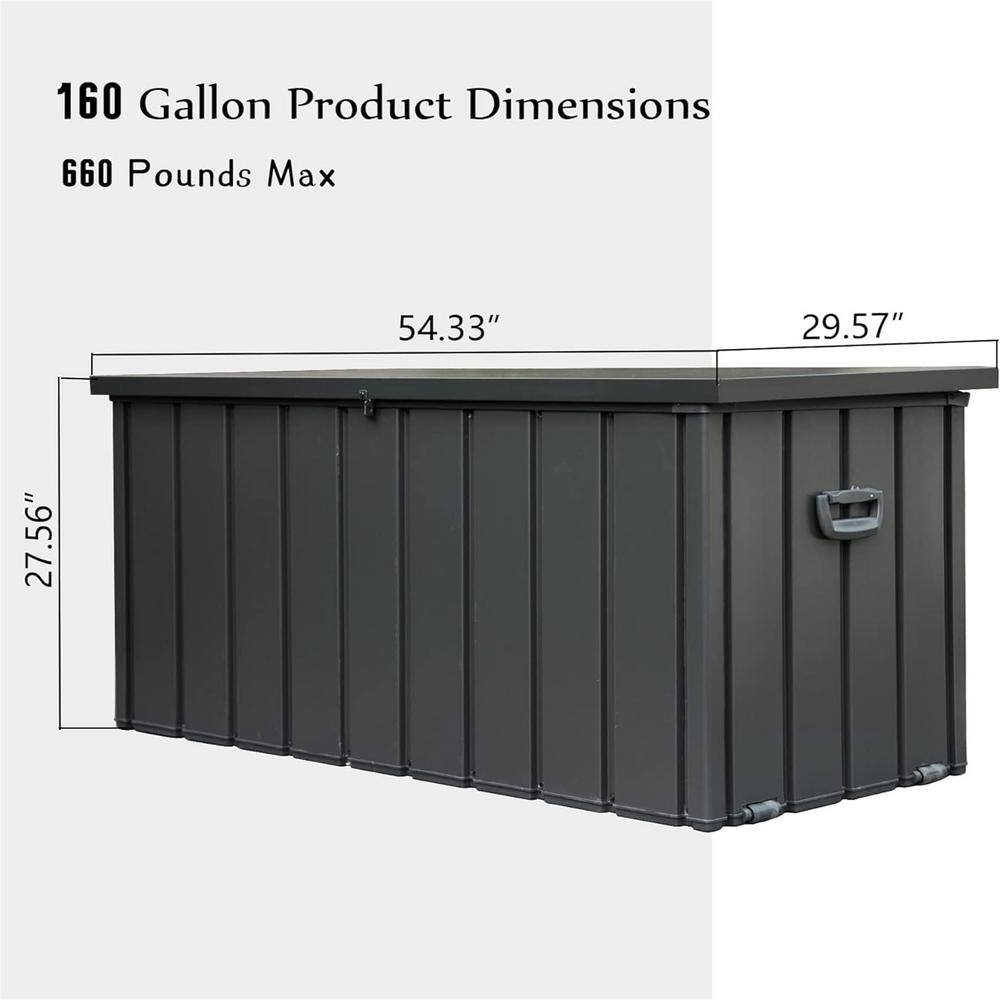 160 Gallon Dark Gray Steel Lockable Outdoor Storage Deck Box