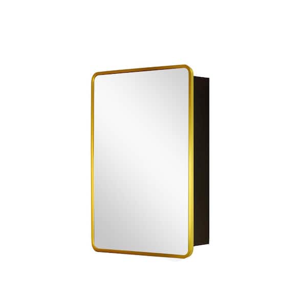 Unbranded Modern Gold 24 in. W x 30 in. H Rectangular Recess or Surface Mount Metal Framed Medicine Cabinet with Mirror