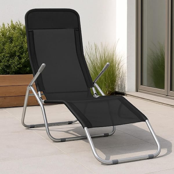 Gray Metal Frame Adjustable Outdoor Chaise Lounge