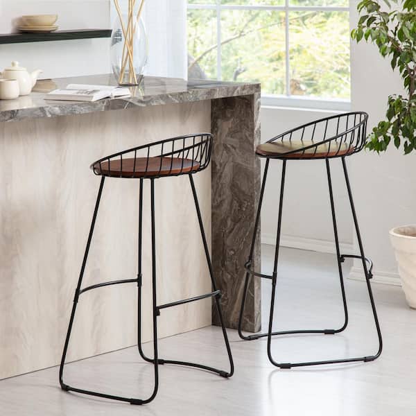 MH LONDON Tegan 35 in. Walnut Mid-Back Metal Frame with Wooden Seat Bar Stool