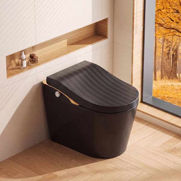 Tankless Elongated Smart Bidet Toilet 1.28 GPF in Matte Black With Multi Washing, Auto Flush Warm Air Dryer, Foot Sensor