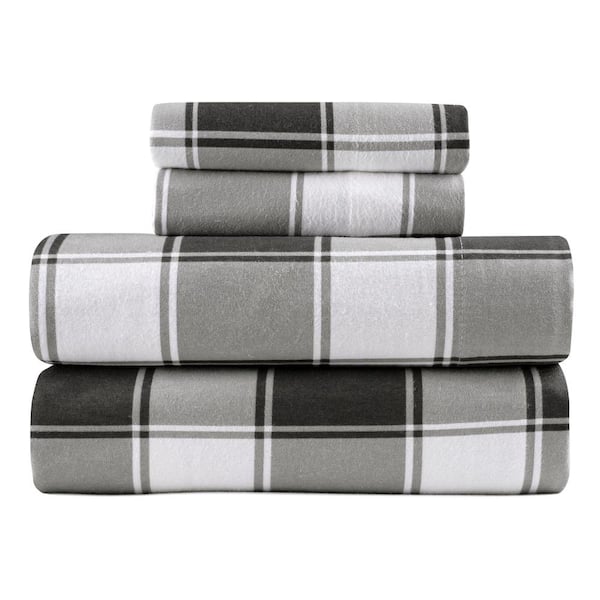 Kathy Ireland 4-Piece Gingham Plaid 100% Turkish Cotton Flannel Full Sheet Set