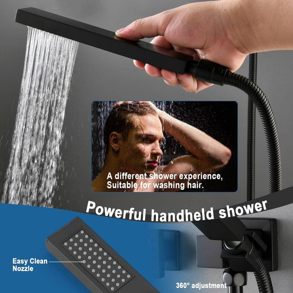 Matte Black 12-Inch Stainless Steel Multi-Head Wall Mounted Shower System