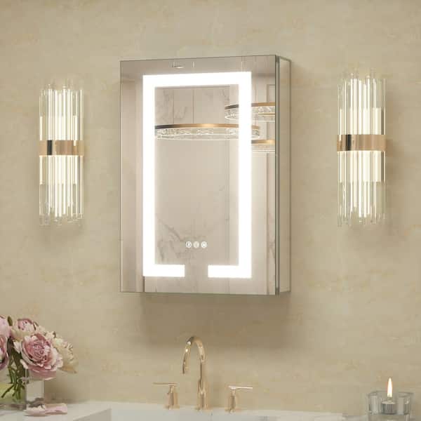 16 in. W x 24 in. H Rectangular Aluminum Surface Mount Medicine Cabinet with Mirror and 3 Color Lighted Modes, Anti-Fog