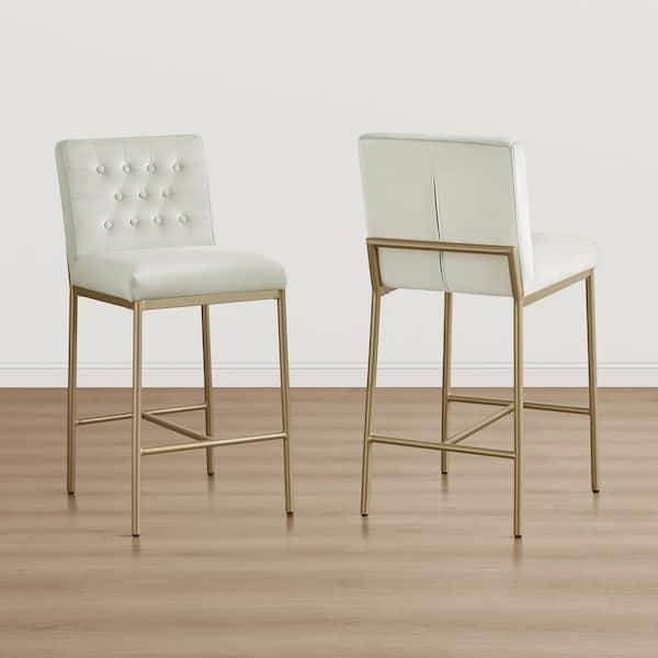 Spruce & Spring Vance 38.2 in. Ivory Fabric Bar Stools with Tufted ...