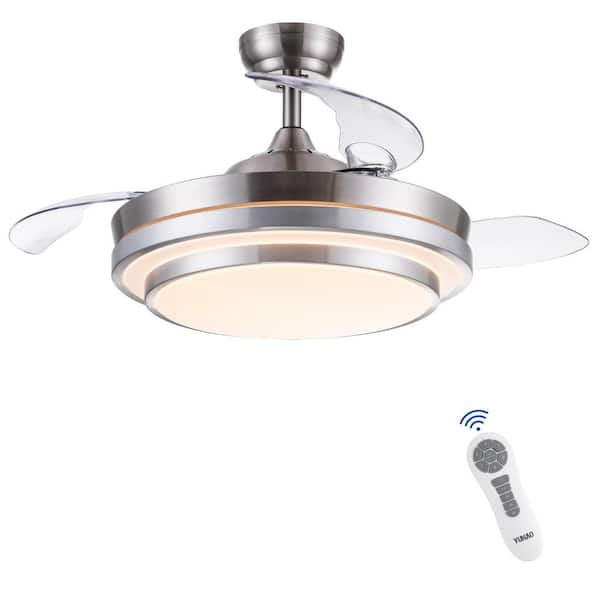 Lasaideal 42 in. Integrated LED Indoor Brushed Nickel Retractable Ceiling Fan With Light Kit and Remote Control