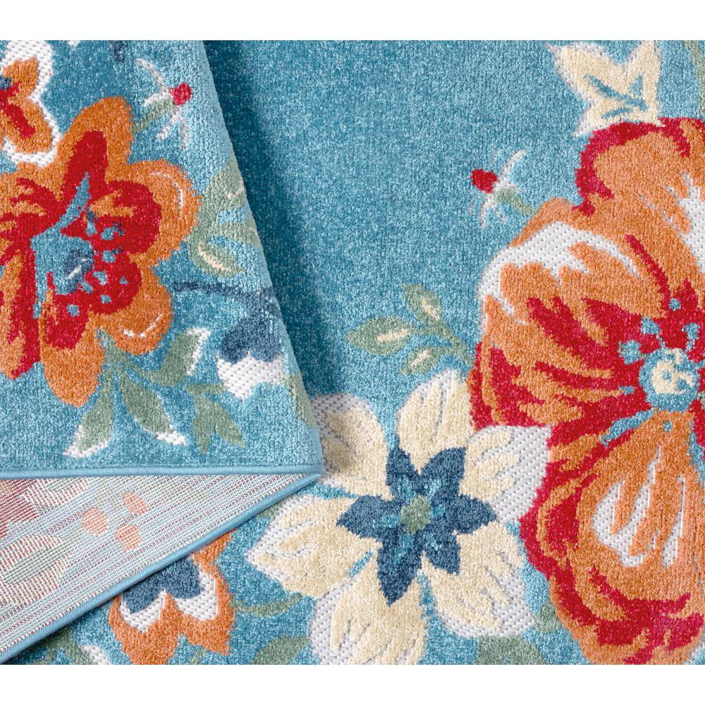 Hibiscus Bloom Light Blue Red Floral Indoor Outdoor Rug