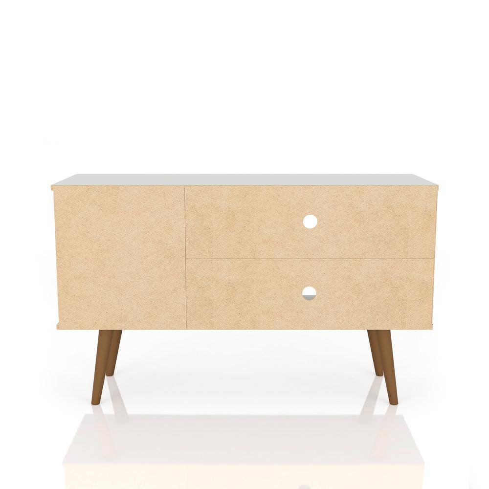 White and Aqua Blue Mid-Century Modern TV Stand with Cabinet