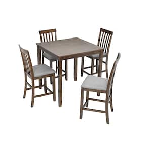 5-Piece Square Walnut Wood Top Kitchen Table Set with 4-Chairs for Small Space