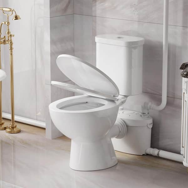 750W 2-Piece Basement Upflash Toilet Round 0.8/1.28 GPF Dual Flush, Sink, Toilet, Bathtub Pulverize Pump in White