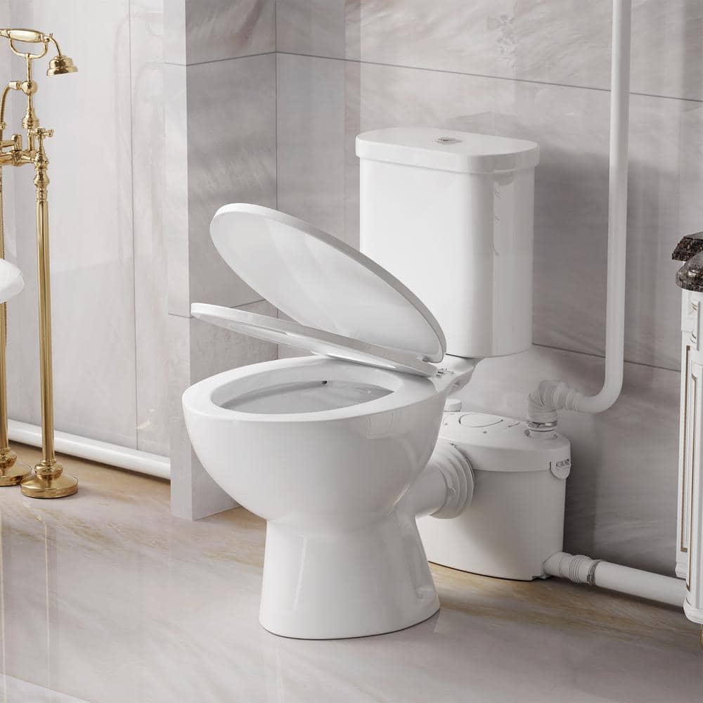 750W 2-Piece Basement Upflush Toilet Round 0.8/1.28 GPF Dual Flush, Sink, T