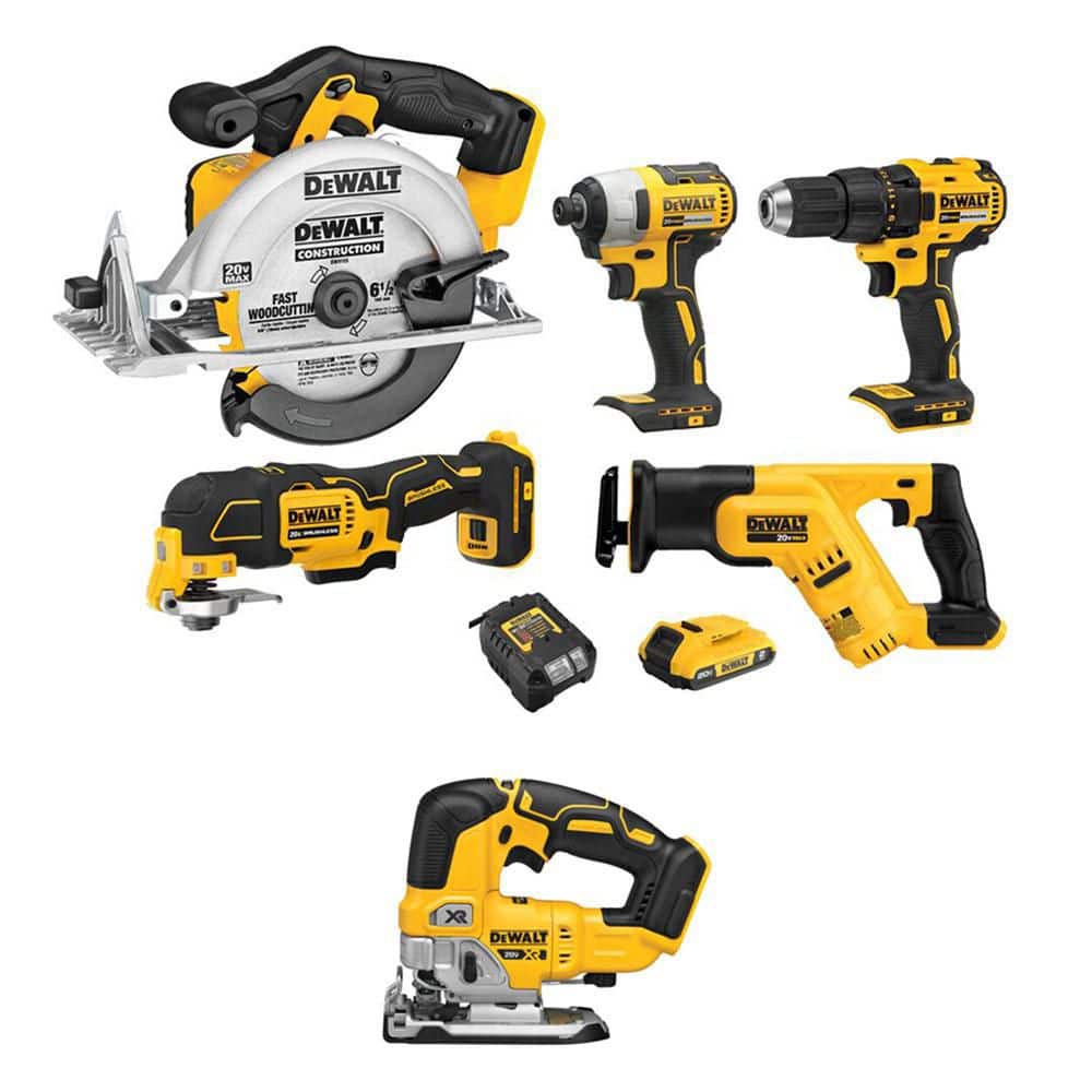 DEWALT 20V MAX Lithium-Ion Cordless Combo Kit (5-Tool) and 20V MAX XR Cordless Brushless Jigsaw with 2.0 Ah Battery and Charger (DCK540D1WCS334B)