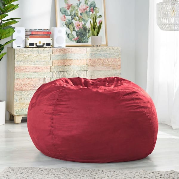 Red Bean Bag Chair for Adults & Kids, Microsuede Bean Bag Sofa with Removable Cover, Shredded Foam Filled Lounge Chair