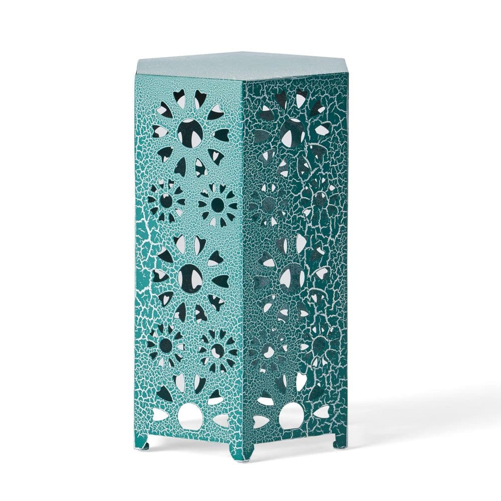 Teal Metal Outdoor Side Table with Sunburst Cut Out Design ZOTST