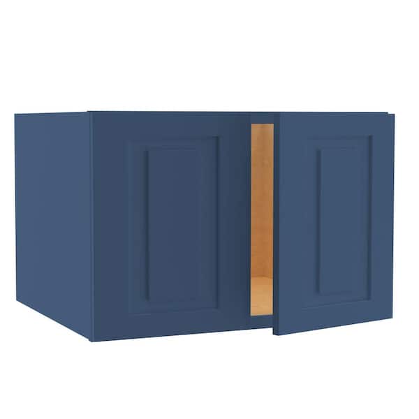Home Decorators Collection Grayson 27 in. W x 24 in. D x 18 in. H Assembled Plywood Wall Bridge Kitchen Cabinet in Mythic Blue with Soft Close