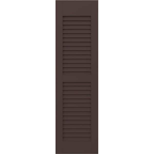 Ekena Millwork 12 in. W x 53 in. H Americraft 2 Equal Louver Exterior Real Wood Shutters Per Pair in Raisin Brown