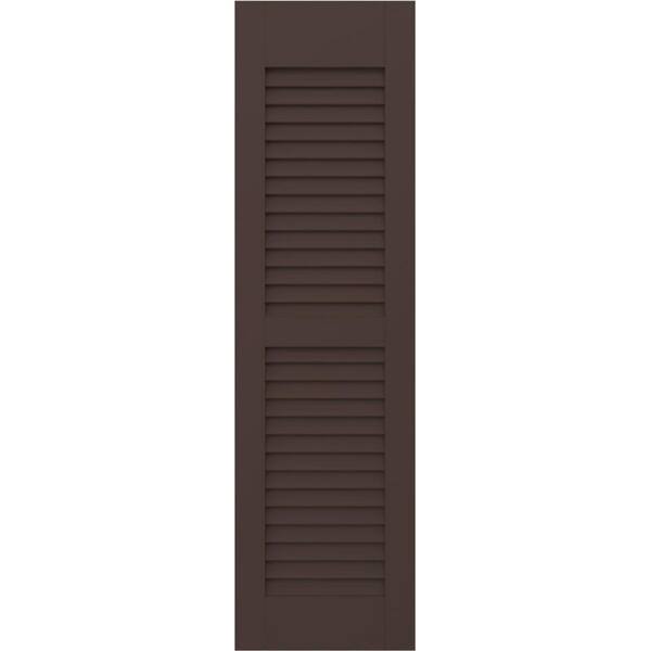 Ekena Millwork Americraft 12 in. W x 66 in. H 2-Equal Louver Exterior Real Wood Shutters Pair in Raisin Brown