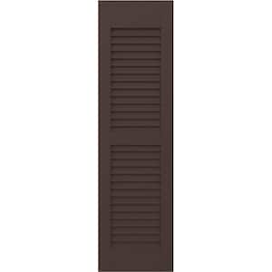 Americraft 15 in. W x 47 in. H 2-Equal Louver Exterior Real Wood Shutters Pair in Raisin Brown