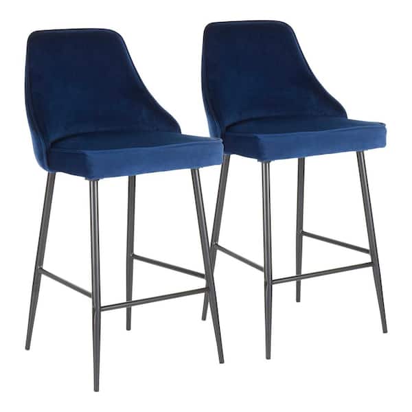 Lumisource Marcel 25 in. Black Metal Counter Stool with Navy Blue Velvet Upholstery (Set of 2)