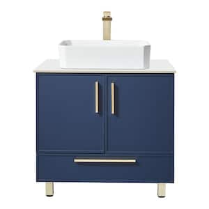 30 in. W x 20.5 in. D x 32.6 in. H Single Bath Vanity in Blue with White Ceramic Sink and Marble Top
