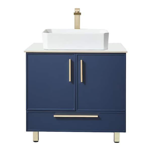 VAPSINT 30 in. W x 20.5 in. D x 32.6 in. H Single Bath Vanity in Blue with White Ceramic Sink and Marble Top