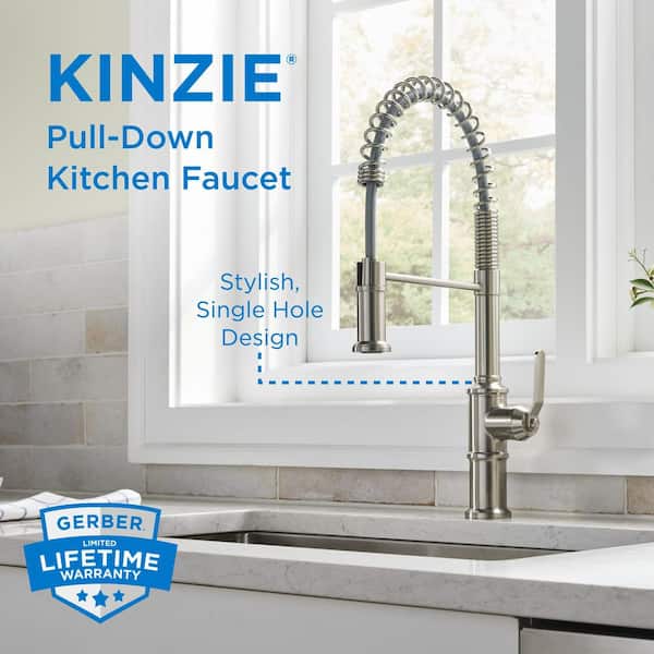 Kinzie Stainless Steel 22 in. Single Handle Pre-Rinse Spring Pull Down Sprayer Kitchen Faucet with 360-degree Swivel