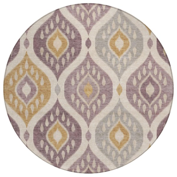 Chantille Machine Washable Indoor/Outdoor Abstract ACN3123 Plum 8 ft. x 8 ft. Round Rug