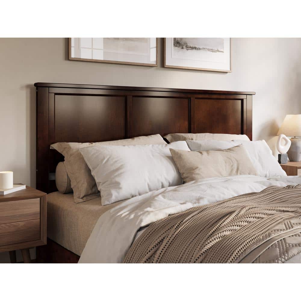 King Walnut Wood and Metal Panel Headboard