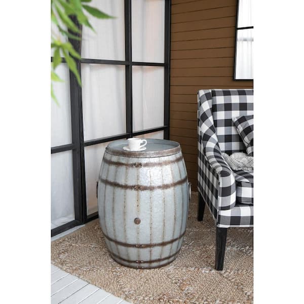 Unbranded 22.5 x 22.5 x 26 in. Antique Gray Iron Drum Outdoor Side Table