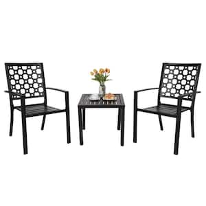 3-Piece Black Metal Patio Outdoor Bistro Set, Square Bistro Side/End Table and Stackable Patio Dining Chairs
