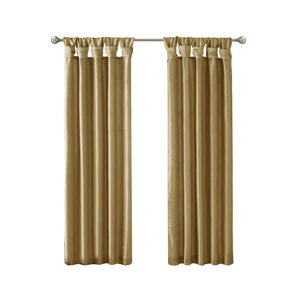Madison Park Natalie Bronze Solid Polyester 50 in. W x 84 in. L Room Darkening Twisted Tab Curtain with Lining