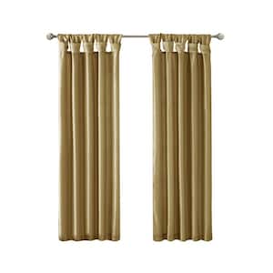Natalie Bronze Solid Polyester 50 in. W x 95 in. L Room Darkening Twisted Tab Curtain with Lining