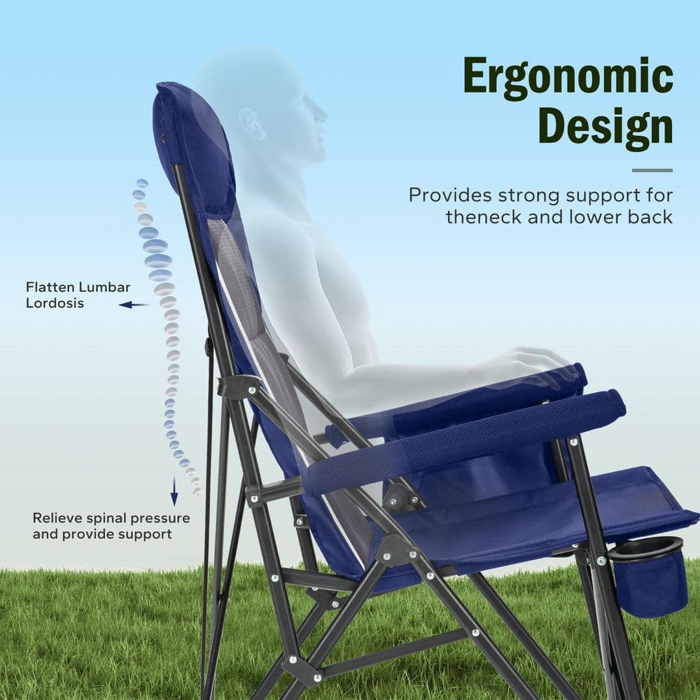 PHI VILLA Oversize Folding Camping Chair with High Back Cup Holder Side Pocket (2-Pack) THD-2-E01CC-220