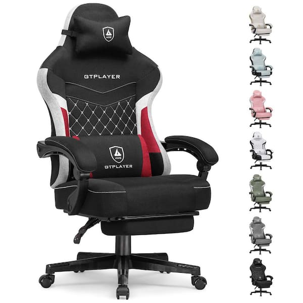 Gaming Chair Fabric Ergonomic Adjustable Height Computer Chair with Linkage Armrests, BlackRed
