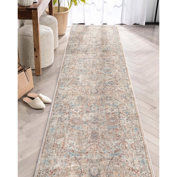 Asha Emilia Vintage Persian Oriental Ivory 2 ft. 3 in. x 24 ft. 9 in. Runner Area Rug