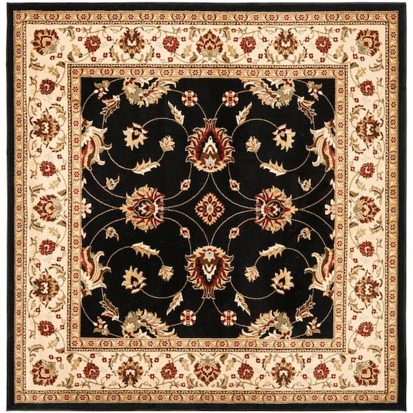 SAFAVIEH Lyndhurst Black/Ivory 7 ft. x 7 ft. Square Geometric Floral Border Area Rug
