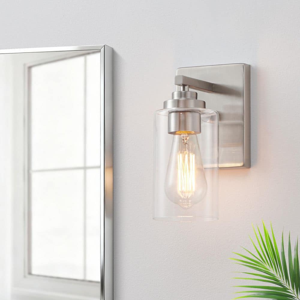 1-Light Plated Brushed Nickel Wall Sconce with Clear Glass Shade price history on PriceWatchPro