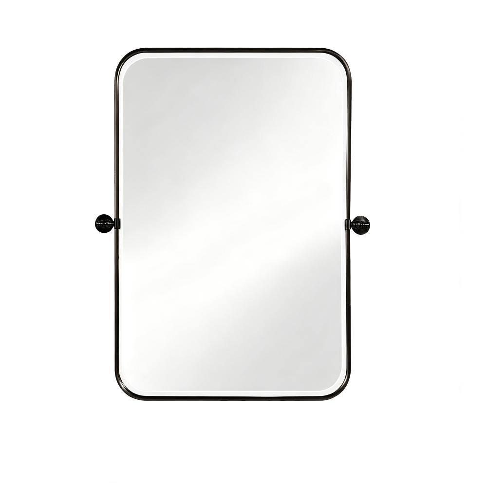 Pivoting Black 24 in. W x 31 in. H Modern Industrial Rounded Rectangle Aluminum Alloy Framed Wall Mirror price history on PriceWatchPro