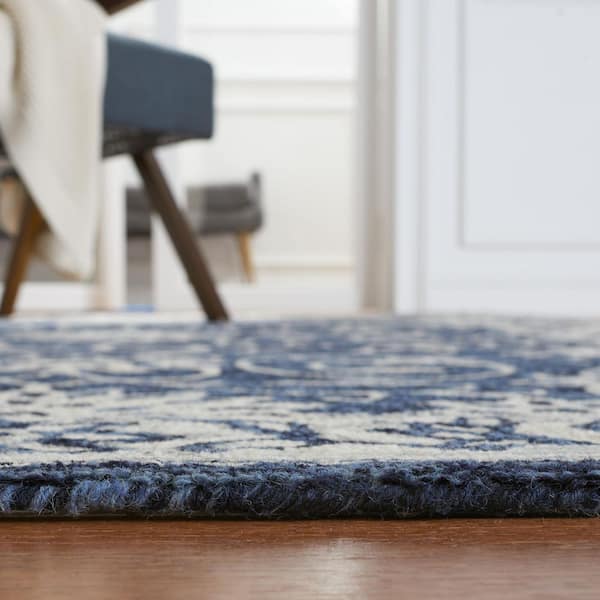 2' X 3' Navy Blue Distressed Floral Scatter Rug