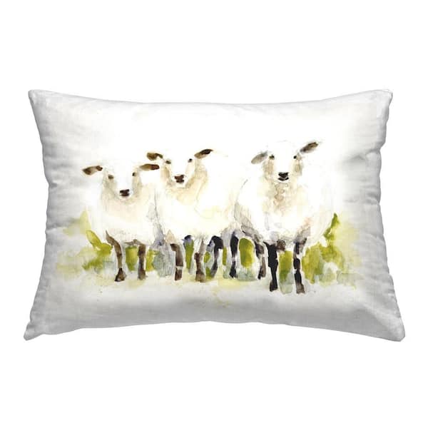 Stupell Industries Soft Sheep Trio Off-White Print Polyester 14 in. x 20 in. Throw Pillow