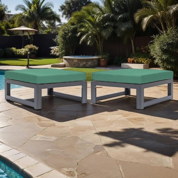 Chelsea Metal Outdoor Ottoman with Green Cushion (2-Pack)