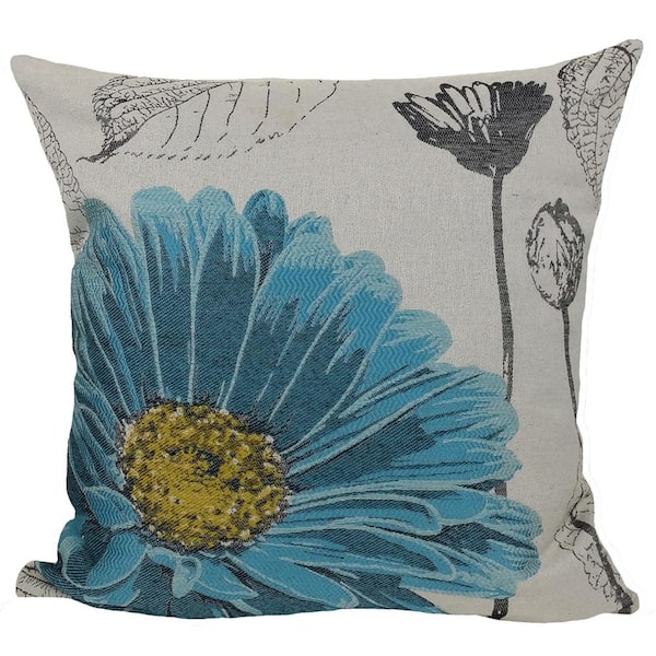 Manor Luxe 18 in. x 18 in. Blue Flower Embroidery Collection with ...