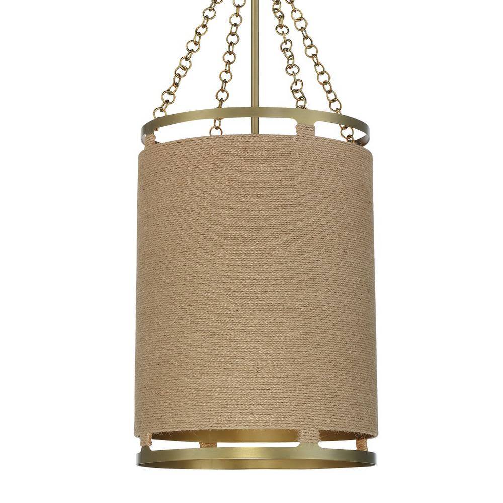 Windward Passage Soft Brass and Natural Rope 4-Light Adjustable Pendant