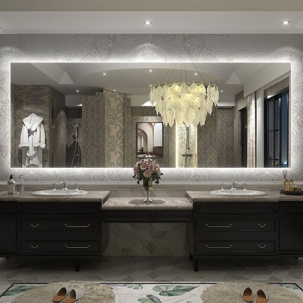 96 in. W x 36 in. H Rectangular Frameless UL Certified LED Backlited Anti-Fog Tempered Glass Wall Bathroom Vanity Mirror